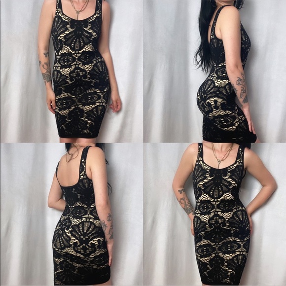 Sold RARE TAN AND LACE BODYCON DRESS - Picture 5 of 6